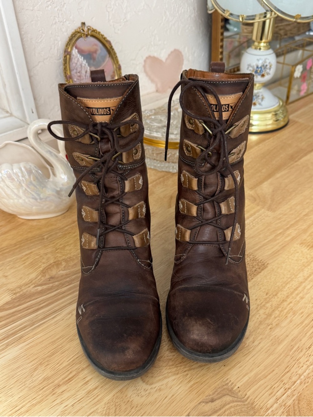 Pikolinos Brown Leather Lace Up Ankle Boots - Size EU 38 - US 7.5 Classic Comfy